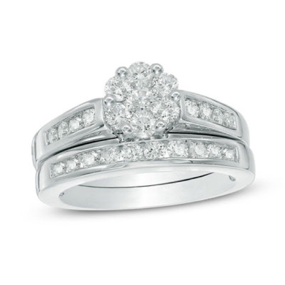 1/2 CT.Diamond Flower Bridal Set in 14K White Gold - Picture 1 of 7